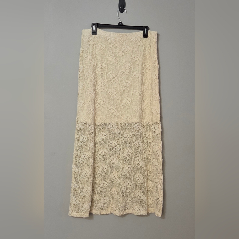 No Boundaries Cream Floral Lace Maxi Skirt Juniors Size XL 15/17